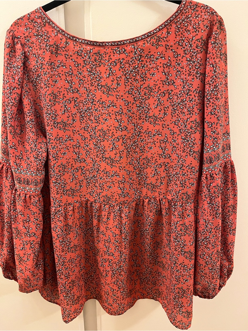 Max Studio Terracotta Floral Boho Peasant Blouse with Button Placket - Size XL - Picture 3 of 4